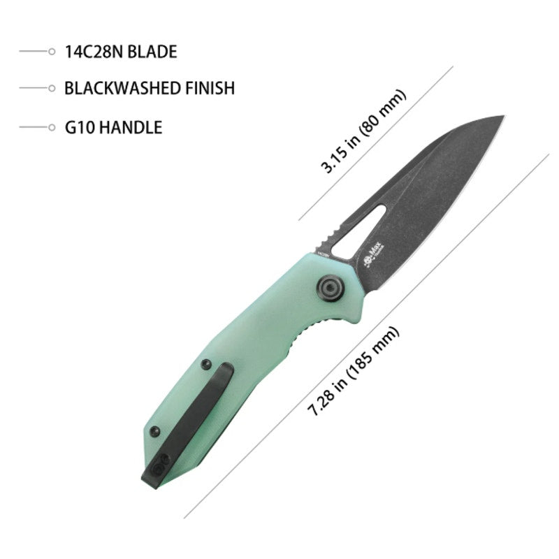 Kubey ~ Vagrant Liner Lock ~ Jade G10 Handle ~ 3.1" Blackwash 14C28N Blade