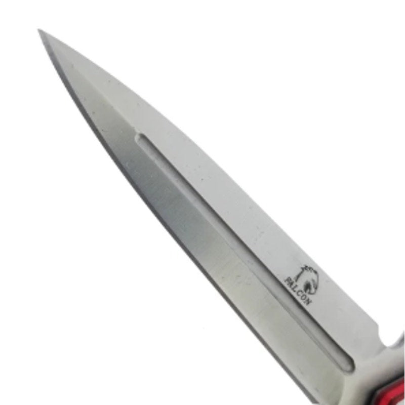 Falcon 8 1/2" Chrome Cross Blade Spring Assisted Knife - Red
