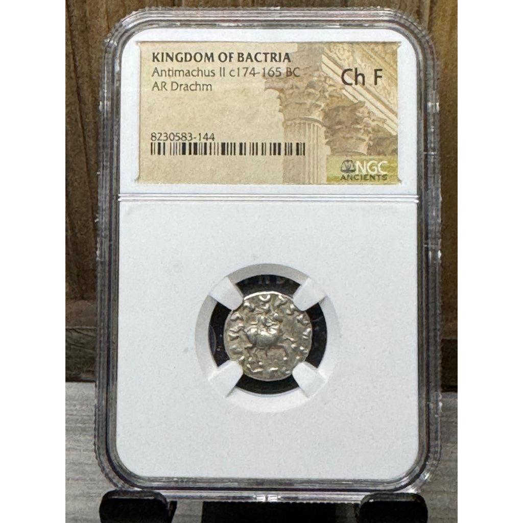 Antimachus II c174-165 BC KINGDOM OF BACTRIA AR Drachm ~ NGC Ch F